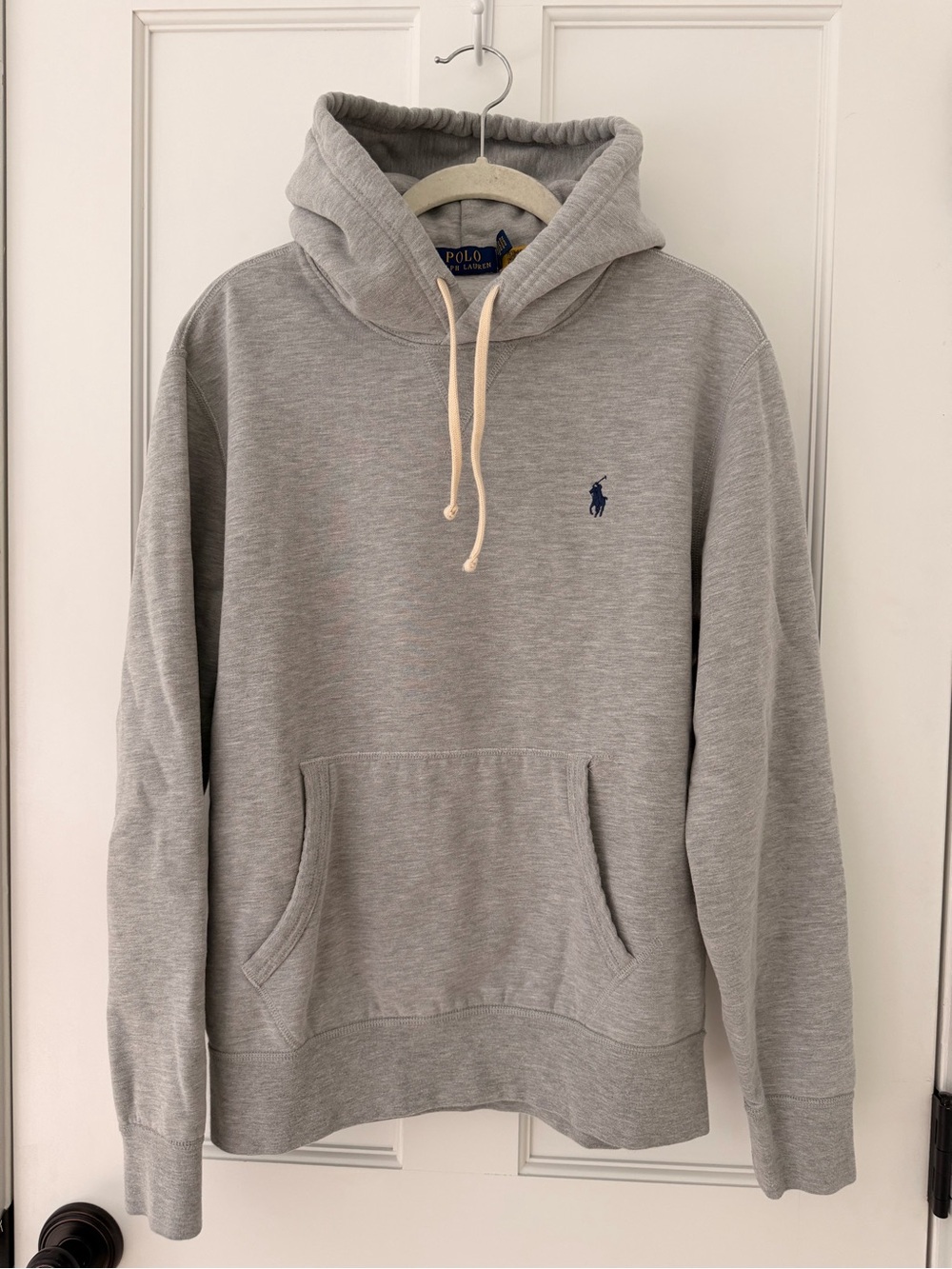 Ralph Lauren Light Gray Pullover Hoodie with Navy Logo